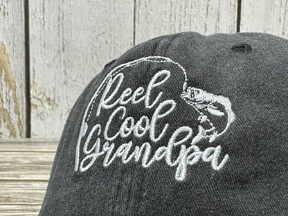 Embroidered Baseball Caps for Men and Women - color: Reel Cool Grandpa (Washed Black)