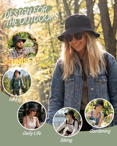 Water-Resistant UPF 50+ Sun Bucket Hat Packable Brimmed for Women Men - color: Black