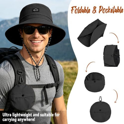 ZOORON Sun Bucket Hats for Women Men UPF 50+Packable Fishing Hats Quick Dry Waterproof Hiking Hat with Detachable Chin Strap - color: 1pack-black
