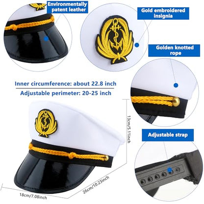 8 Pieces Captain Hats Adjustable White Sailors Navy Marine Admiral Caps for Yacht Theme Party Costume Accessory - color: Style 2