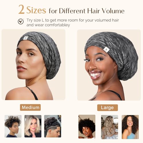 YANIBEST Slouchy Beanie Hat Satin Lined Sleep Cap Chemo Headwear Caps Black - color: Black, size: Medium