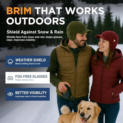 TOP-EX DryKnit™ 80% Merino Wool Waterproof Warm Brim Beanie with Ear Flaps - color: Light Gray, size: Medium