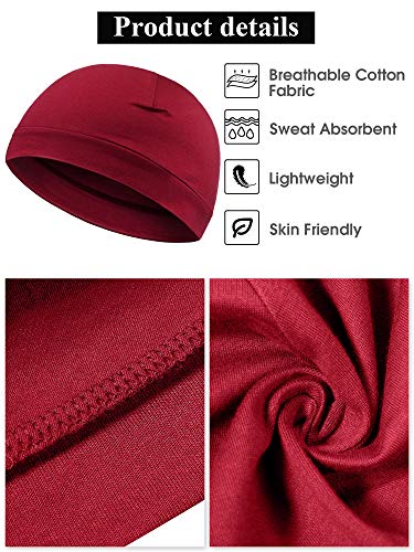 Syhood 4 Cotton Skull Caps for Men Women Sleep Night Hat Beanie - color: Green, Blue, Wine Red, Black