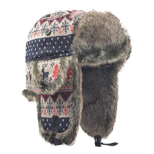 Janey&Rubbins Russian Hat Fur Soviet Ushanka Cossack Winter Cap Earflap Snow Ski Headwear - color: Red/Knitted, size: Large