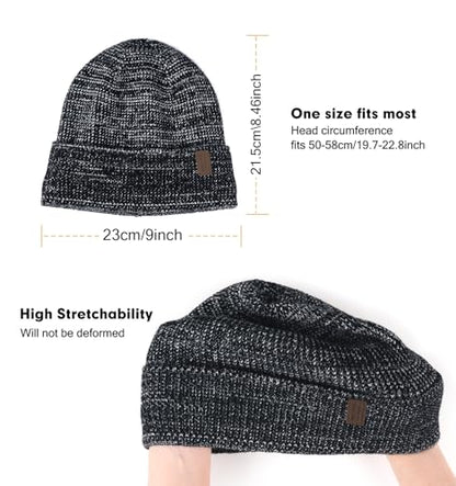Wmcaps Winter Beanie for Men Women, Soft Warm Fleece Lined Knit Hat - color: Black/White