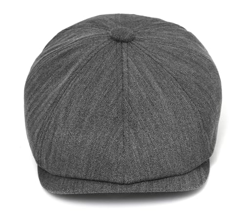 DIYDECAL Mens Newsboy Cap 8 Panel,Cotton Blend Flat Ivy Gatsby Cabbie Golf Hat - color: Dark Grey