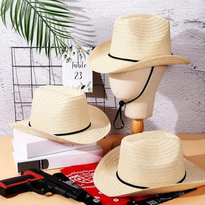SATINIOR 12 Set Kids Cowboy Hats Bulk with Bandanas - color: Beige