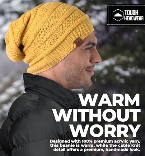 Tough Headwear Slouchy Oversized Beanie Hat - Warm Winter Hats for Women - Stretch Fit Mens Beanie - color: Mustard