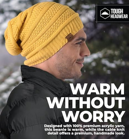 Tough Headwear Slouchy Oversized Beanie Hat - Warm Winter Hats for Women - Stretch Fit Mens Beanie - color: Mustard