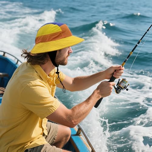 CLAPE Surf Bucket Hat with Strap Waterproof Sun UPF 50+ Bucket Hat Packable Brimmed Boonie for Women Men - color: Dcl1-yellow