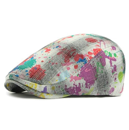 Gudessly Mens Adjustable Colorful Striped Plaid Ivy Newsboy Cabbie Gatsby Golf Cap Flat Cotton Hat Thin Cap - color: Graffiti Purple