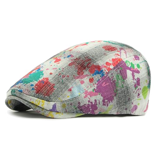 Gudessly Mens Adjustable Colorful Striped Plaid Ivy Newsboy Cabbie Gatsby Golf Cap Flat Cotton Hat Thin Cap - color: Graffiti Purple