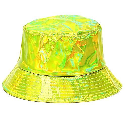 Rave Bucket Hat for Women & Men - Cute Bucket Hats - Festival Hat Adjustable 50+ SPF Protection Rave Accessories - color: Holographic Green