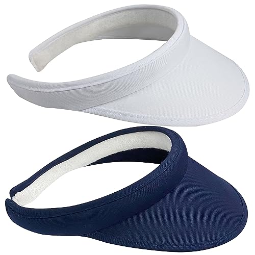 2 Pack Sun Visor Hats Women Men Clip On Wide Brim Visors Hat Outdoor Sports Golf Beach Travel Tennis Caps - color: White+navy
