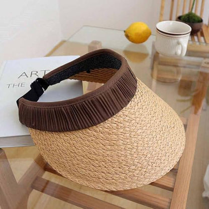 Sun Visor Hats for Women Wide Brim Straw Visors Womens Foldable Beach Visors Summer Packable Ponytail Beach Hat UPF50+ Khaki