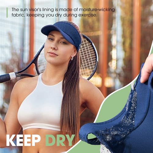 Breathable Mesh Sun Visor Lightweight Sport Hat for Men Women - color: Navy Blue