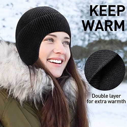 Arcweg Beanie with Earflap for Men Women Winter Warm Thermal Hats Stocking Cap Toboggan Outdoor Hat - color: Carbon Grey