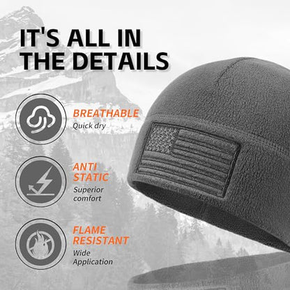 OUTDOOR SHAPING American Flag Fleece Beanie with Embroidered Patch Hat - color: Gray