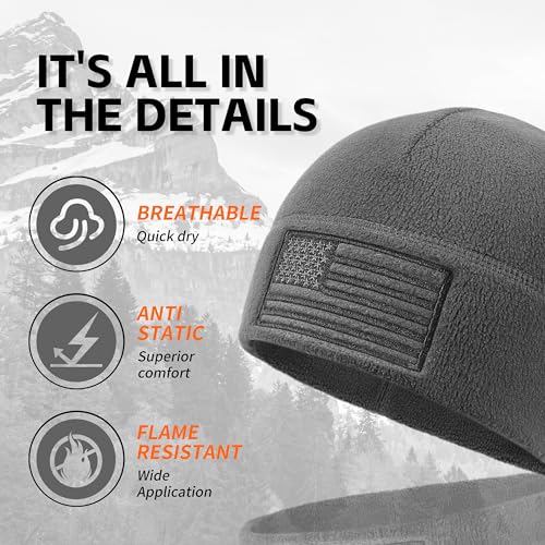 OUTDOOR SHAPING American Flag Fleece Beanie with Embroidered Patch Hat - color: Gray