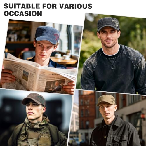 3Pcs Cadet Military Hat Washed Cotton Adjustable Flat Cap for Men