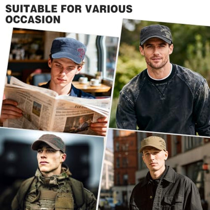 3Pcs Cadet Military Hat Washed Cotton Adjustable Flat Cap for Men