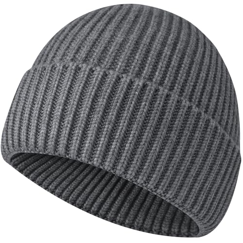 Fisherman Beanies for Men Women, Soft Warm Knit Winter Hats Trawler Hat Stylish Unisex Streetwear Watch Cap - color: Grey