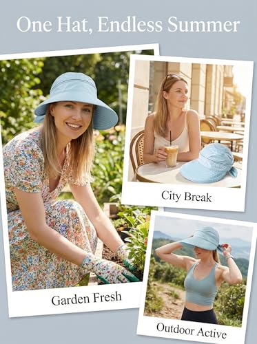 2-in-1 Women’s Sun Visor Sun Hat Zipper Off Ponytail Friendly, Lightweight Quick Dry, Summer UV Protection - color: Light Blue