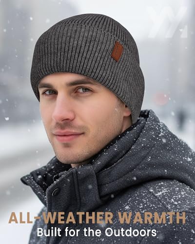 Fleece Lined Winter Beanie for Men Women Warm Windproof Beanies Hats Thick Knit Winter Hat for Cold Weather - color: Slate Gray