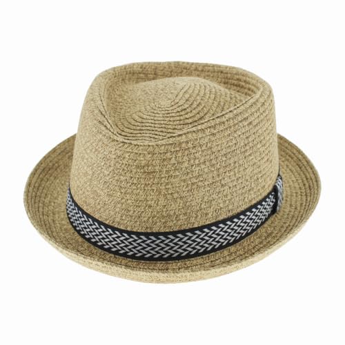 Belfry Men/Women Summer Straw Pork Pie Trilby Fedora Hat in Blue, Tan, Black - color: Jamesbrnspck, size: Medium