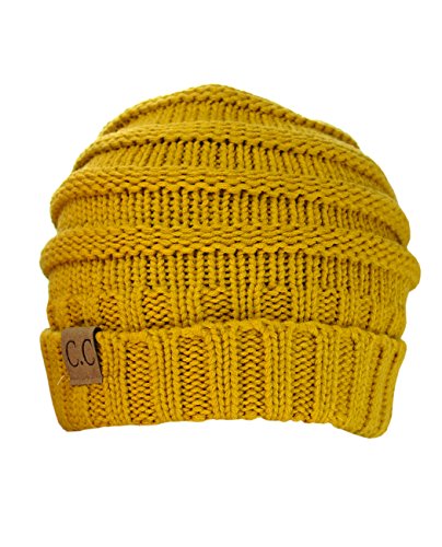 NYFASHION101 Slouch Wrinkled Beanie Cap Slouchy Skull Hat - color: Mustard