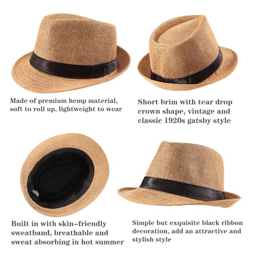 Ultrafun 5 Pack Short Brim Fedora Classic Summer Beach Sun Hat Panama Cap for Men Women - color: 5pack-blue, size: Large