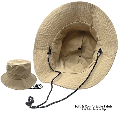 woogwin Waterproof Bucket Rain Hat with Chin Strap Quick Dry Packable Boonie Sun Hat Safari Hat UV Protection - color: Khaki