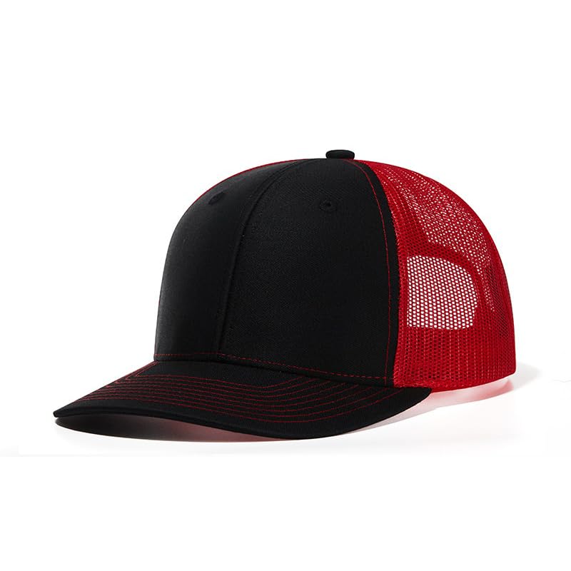 TOPTIE 6-Panel Baseball Cap, Adjustable Snapback Trucker Hat with Mesh - color: Black/Red
