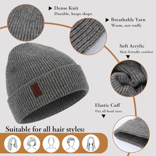 HandZest Ribbed Knit Beanie Men Women, Lightweight Breathable Spring Fall Soft Stretchy Daily Outdoor Skull Cap, One Size - color: White