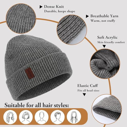 HandZest Ribbed Knit Beanie Men Women, Lightweight Breathable Spring Fall Soft Stretchy Daily Outdoor Skull Cap, One Size - color: White