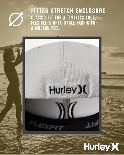 Hurley Mens Textured Fitted Baseball Cap, Moisture Wicking, Curved Brim - color: Cool Grey, size: Large-X-Large