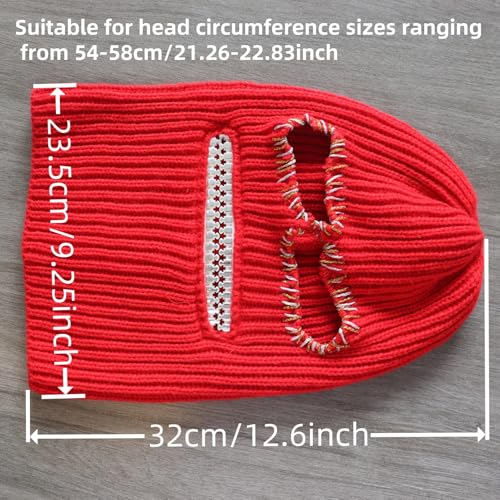 Ski Mask Knitted Full Face Cover Balaclava Knit Ski Thermal Knitted Head Wrap Winter Hat for Halloween Sports Cycling - color: Red Hat Gold Teeth