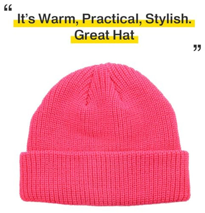 Fisherman Short Beanie Leon Roll up Trawler Classic Skullcap Hipster Beanie Warm Winter Hats Acrylic Ribbed Knit Cuff Daily - color: Hot Pink