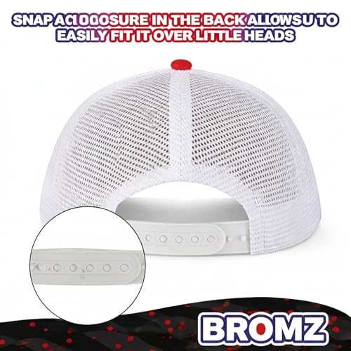 BROMZ Kids Youth American Flag Trucker Hat Flat Bill, Breathable Mesh Back Snapback Baseball Cap for Boys Girls 5-15 Years - color: Blue/Red/Us Flag