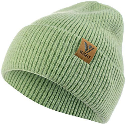Vgogfly Beanie Men Slouchy Knit Skull Cap Warm Stocking Hats Guys Women Striped Winter Beanie Hat Cuffed Plain Hat - color: Light Green