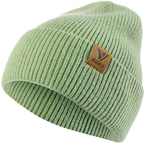 Vgogfly Beanie Men Slouchy Knit Skull Cap Warm Stocking Hats Guys Women Striped Winter Beanie Hat Cuffed Plain Hat - color: Light Green