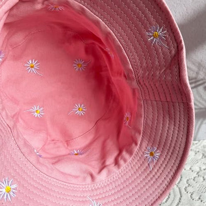 Reversible Bucket Hats for Women Men Flower Cotton Summer Travel Beach Sun Hats Packable Bucket Hats - color: Pink B