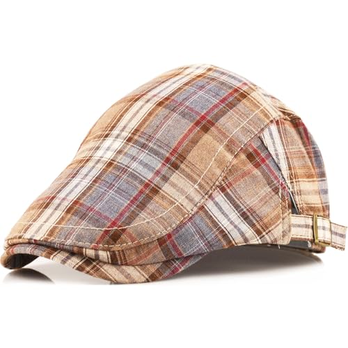 Women's Berets: Black Houndstooth Red Beret Hats for Women Fall Winter Fashion Outfit - color: Advance-plaid-khaki