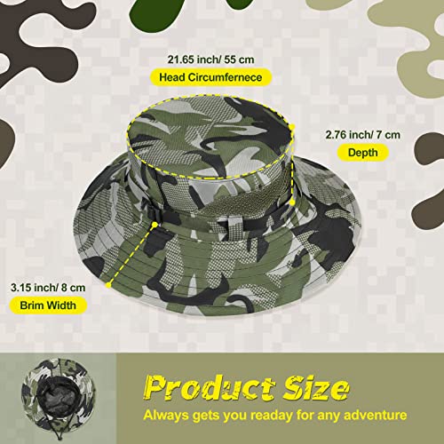 Neer 3 Pcs Sun Hat for Kids Safari Fishing Hats Camo Bucket Cap Camo Boonie Cap UV Sun Protection for Camping Summer Outdoor - color: Army Green, style: Classic