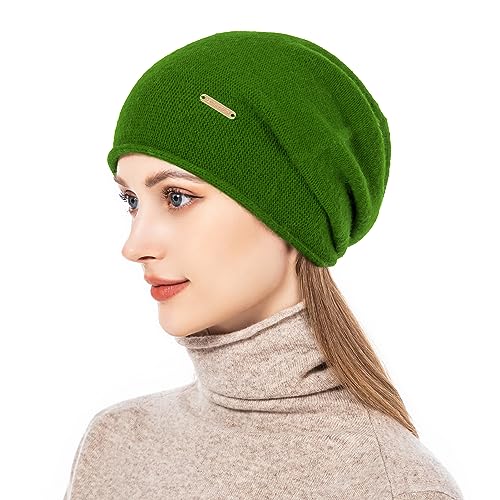 Knit Slouchy Beanie Hats for Women Cashmere Ski Cap Knitted Wool Soft Warm Winter Hat - color: A17-green