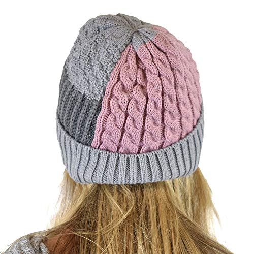 C.C Winter Warm Multi Knit Tricolor Skull Cap Cuff Beanie - color: Rose/Light Melange Gray