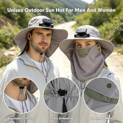 Outdoor Sun Hat Detachable Neck Face Flap UPF 50+UV Protection Visor Fishing Hats with Neck Flap for Men & Women - color: Light Gray2