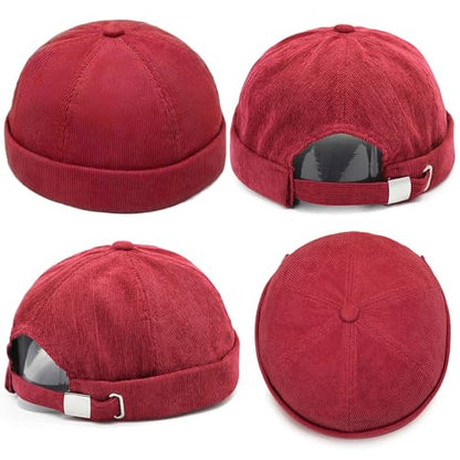 Unisex Stylish Rolled Cuff Skull Cap Adjustable Brimless Hat - color: Wine Red