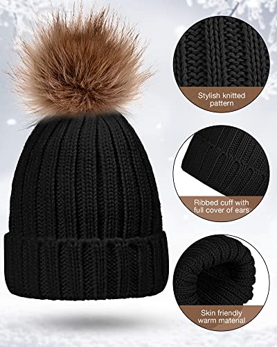 Syhood 4 Pcs Hat and Glove Set Winter Beanie and Glove Set - color: Black and Red