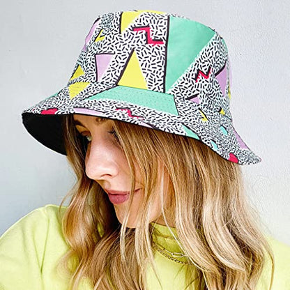 Unisex Bucket Hat Summer UPF 50+ Sun Protection Outdoor Beach Fishing Travel Hiking Hat - color: Retro 80s 90s Geometric